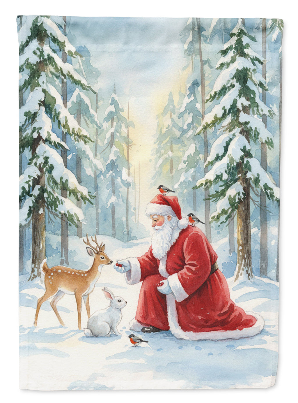 Santa Claus in the Forest with Wildlife Christmas Garden Flag Mailbox Decorative Yard Banner Outside Patio Artwork for Flower Beds, Garden Size, Multicolor