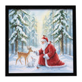 Santa Claus in the Forest with Wildlife Christmas Framed Metal Print Bathroom, Kitchen, Office, Home Decor Wall Art Ready to Hang, Square, 8X8