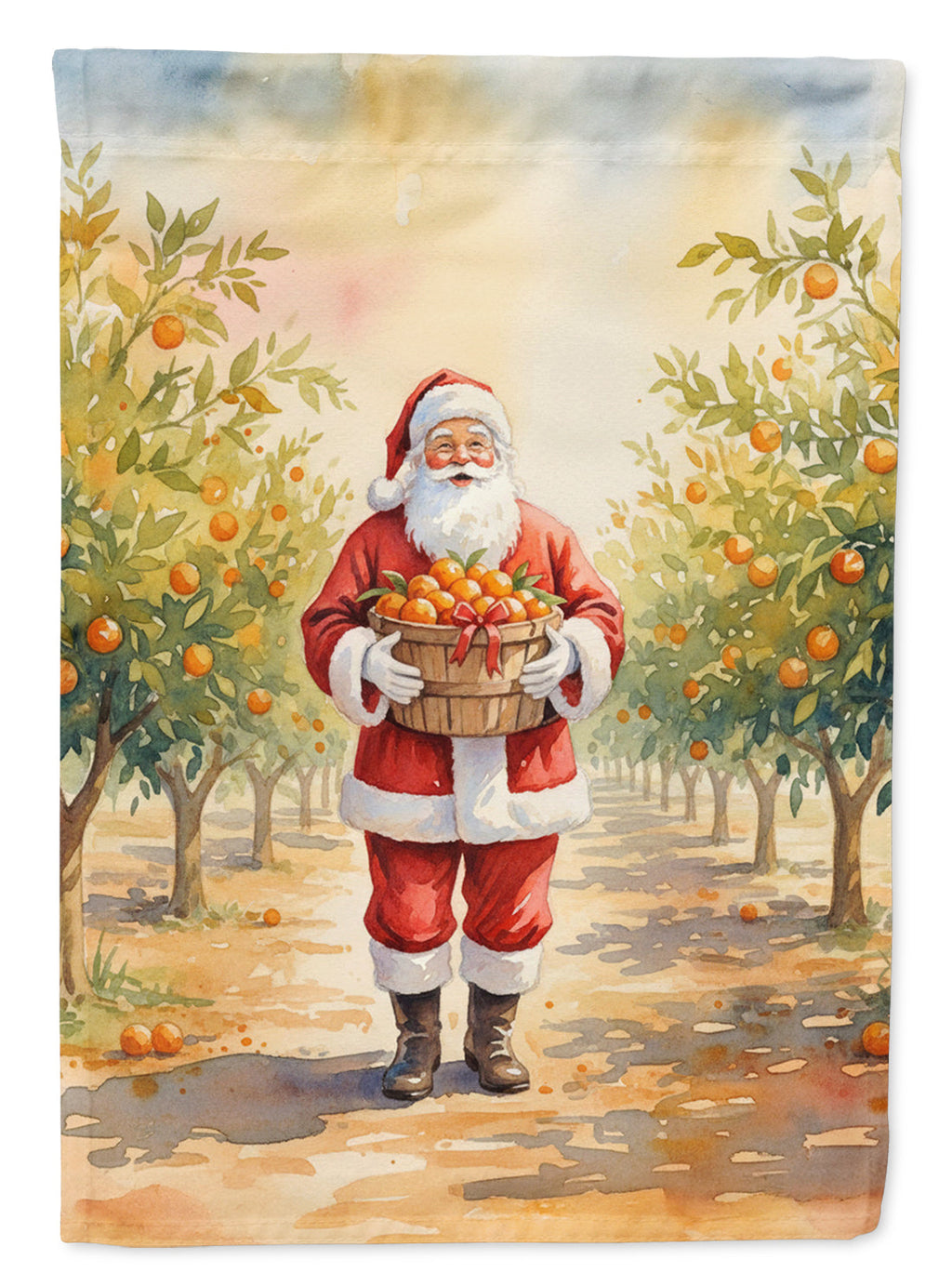 Santa Claus in the Orange Grove Christmas Garden Flag Mailbox Decorative Yard Banner Outside Patio Artwork for Flower Beds, Garden Size, Multicolor
