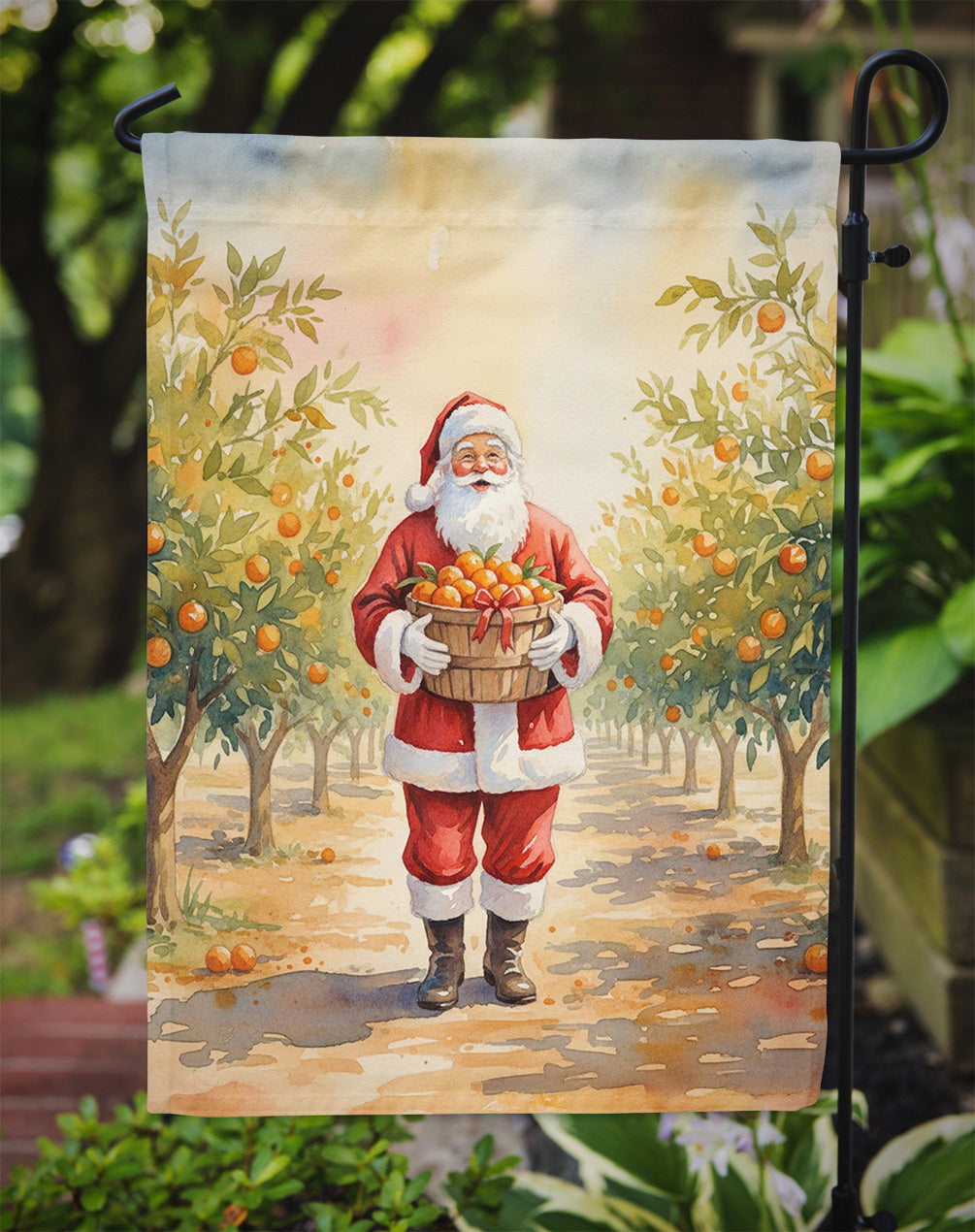 Santa Claus in the Orange Grove Christmas Garden Flag Mailbox Decorative Yard Banner Outside Patio Artwork for Flower Beds, Garden Size, Multicolor