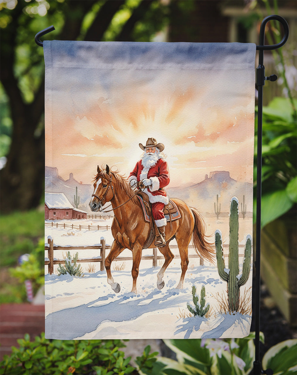Santa Claus on Horseback at the Ranch Christmas Garden Flag Mailbox Decorative Yard Banner Outside Patio Artwork for Flower Beds, Garden Size, Multicolor