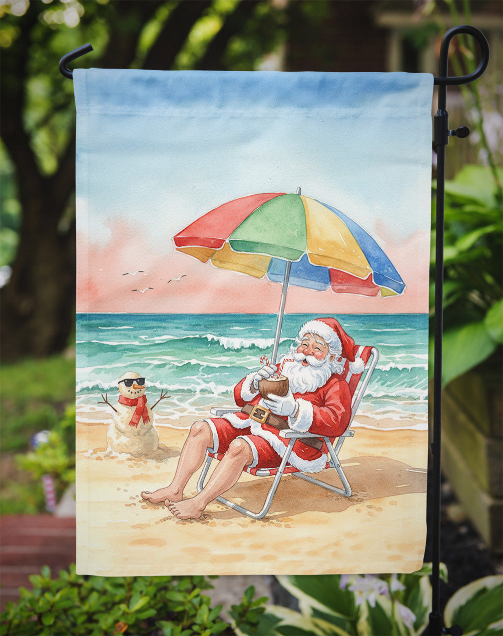 Santa Claus on the Beach Christmas Garden Flag Mailbox Decorative Yard Banner Outside Patio Artwork for Flower Beds, Garden Size, Multicolor