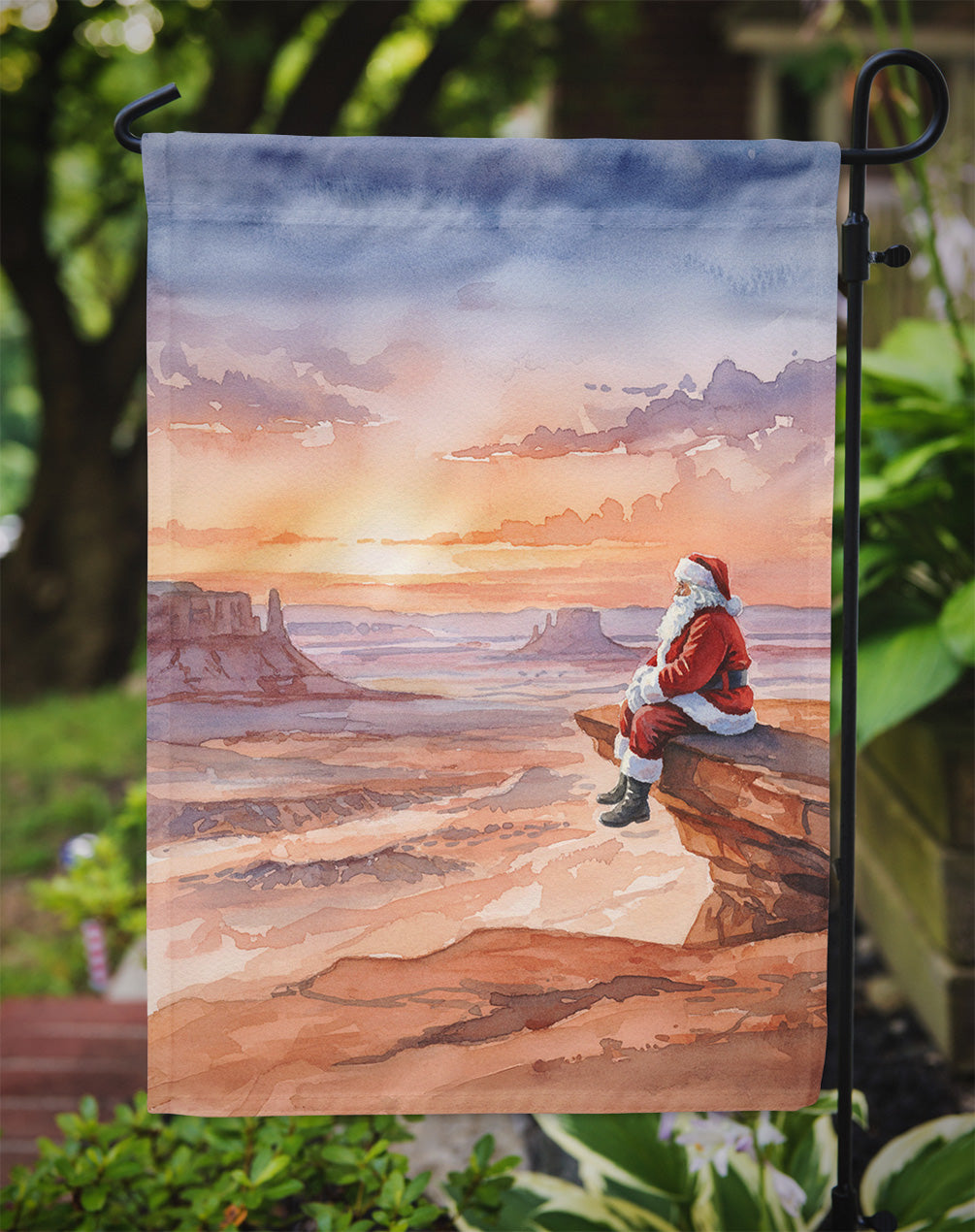 Santa Claus on the Red Rocks Christmas Garden Flag Mailbox Decorative Yard Banner Outside Patio Artwork for Flower Beds, Garden Size, Multicolor