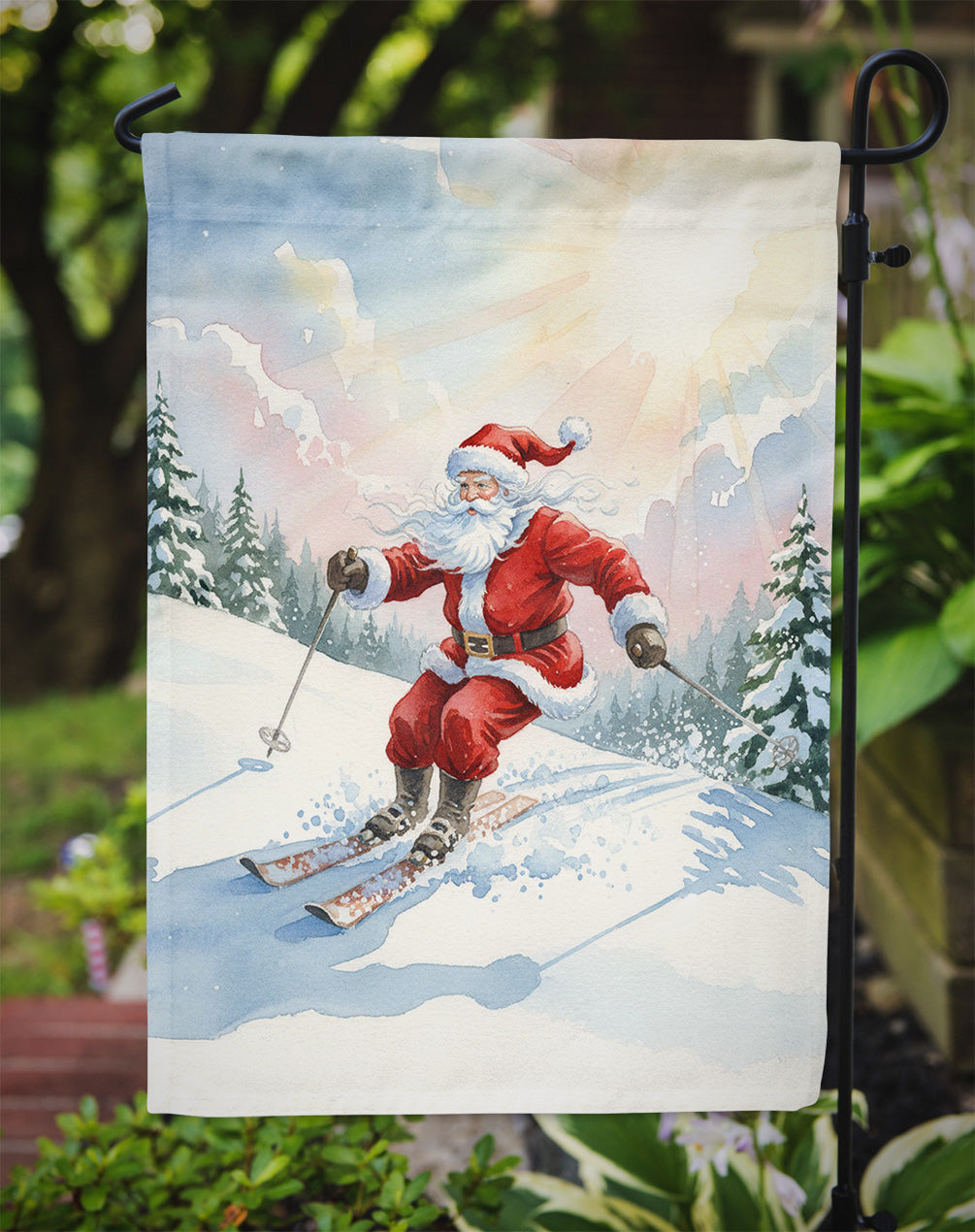 Santa Claus Skiing Downhill Christmas Garden Flag Mailbox Decorative Yard Banner Outside Patio Artwork for Flower Beds, Garden Size, Multicolor