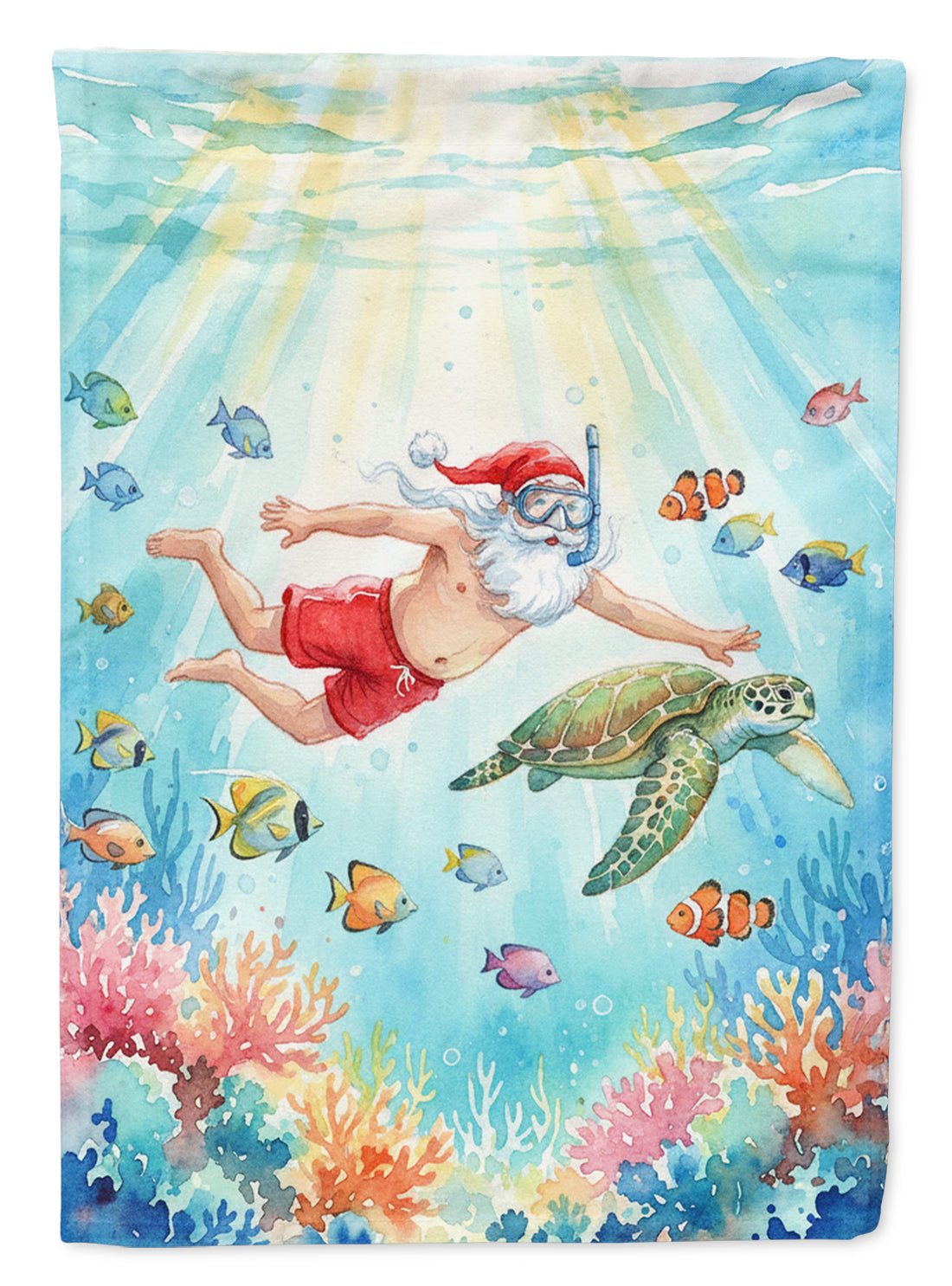 Santa Claus Snorkeling with a Sea Turtle Christmas Garden Flag Mailbox Decorative Yard Banner Outside Patio Artwork for Flower Beds, Garden Size, Multicolor