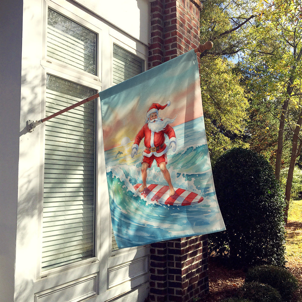 Santa Claus Surfing Christmas Morning Christmas House Flag 28x40 Porch Sleeve Pole Decorative Outside Yard Banner Artwork Wall Hanging, Polyester