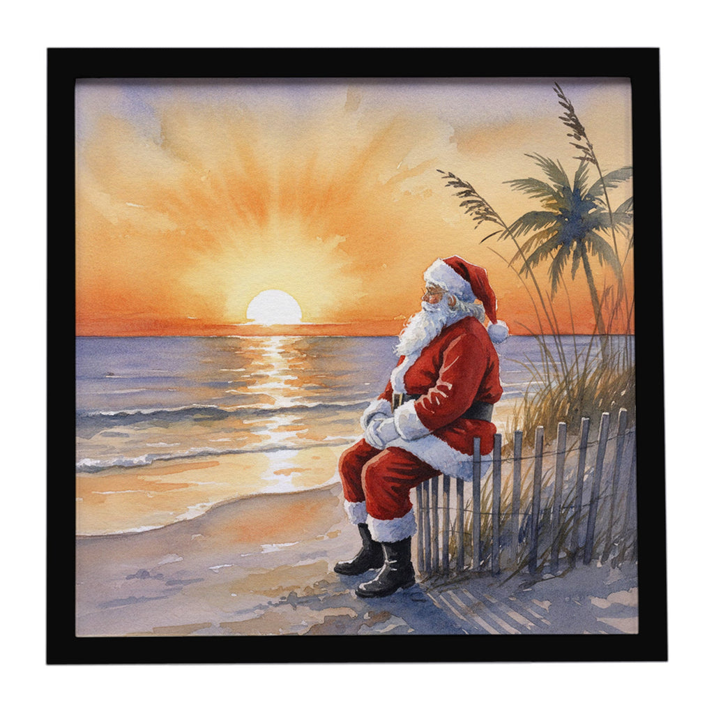 Santa Claus Watching the Sunset Christmas Framed Metal Print Bathroom, Kitchen, Office, Home Decor Wall Art Ready to Hang, Square, 8X8