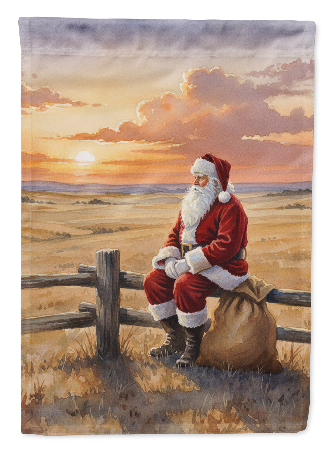 Santa Claus Watching the Sunset on the Prairie Christmas Garden Flag Mailbox Decorative Yard Banner Outside Patio Artwork for Flower Beds, Garden Size, Multicolor