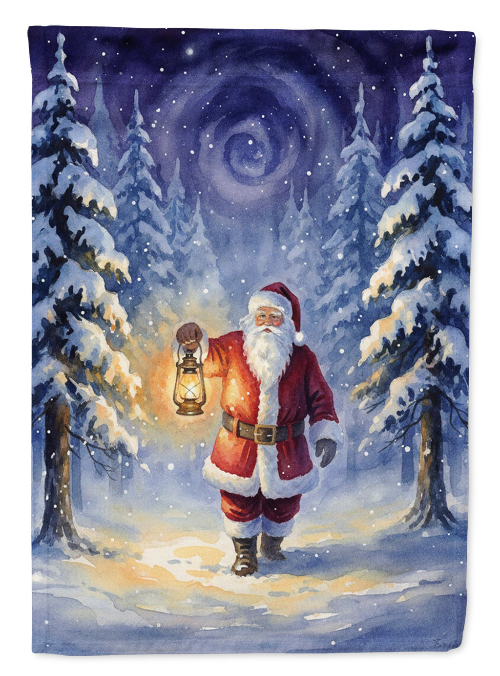 Santa Claus with a Lantern in the Woods Christmas Garden Flag Mailbox Decorative Yard Banner Outside Patio Artwork for Flower Beds, Garden Size, Multicolor