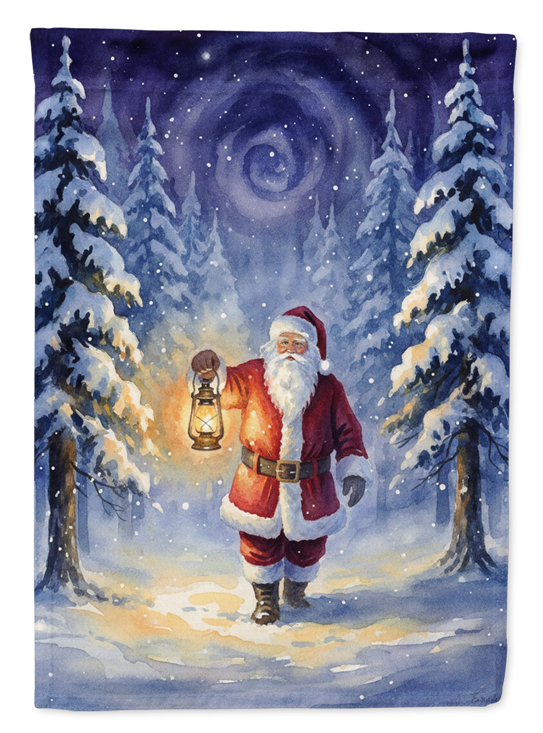 Santa Claus with a Lantern in the Woods Christmas Garden Flag Mailbox Decorative Yard Banner Outside Patio Artwork for Flower Beds, Garden Size, Multicolor