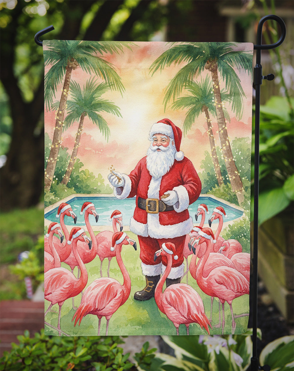 Santa Claus with Flamingos Christmas Garden Flag Mailbox Decorative Yard Banner Outside Patio Artwork for Flower Beds, Garden Size, Multicolor