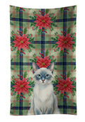 Blue Point Cat with Poinsettias Kitchen Towel Velour Plush Front and Cotton Loop Back Machine Washable