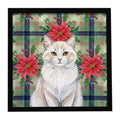 Cream and White Cat with Poinsettias Framed Metal Print Bathroom, Kitchen, Office, Home Decor Wall Art Ready to Hang, Square, 8X8