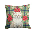 Cream and White Cat with Poinsettias Decorative Throw Pillow 18x18 Indoor Outdoor Accent Cushion, Fabric Cover with Insert for Sofa, Bed, Porch & Living Room
