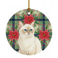 Cream Point Cat with Poinsettias Ceramic Ornament Christmas Tree Hanging Decorations for Home Christmas Holiday, Party, Gift, 3 in, Multicolor