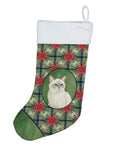 Cream Point Cat with Poinsettias Holiday Stocking Double-Sided Print, Polyester Suede,11x18, Made in USA