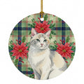 Dilute Calico Cat with Poinsettias Ceramic Ornament Christmas Tree Hanging Decorations for Home Christmas Holiday, Party, Gift, 3 in, Multicolor
