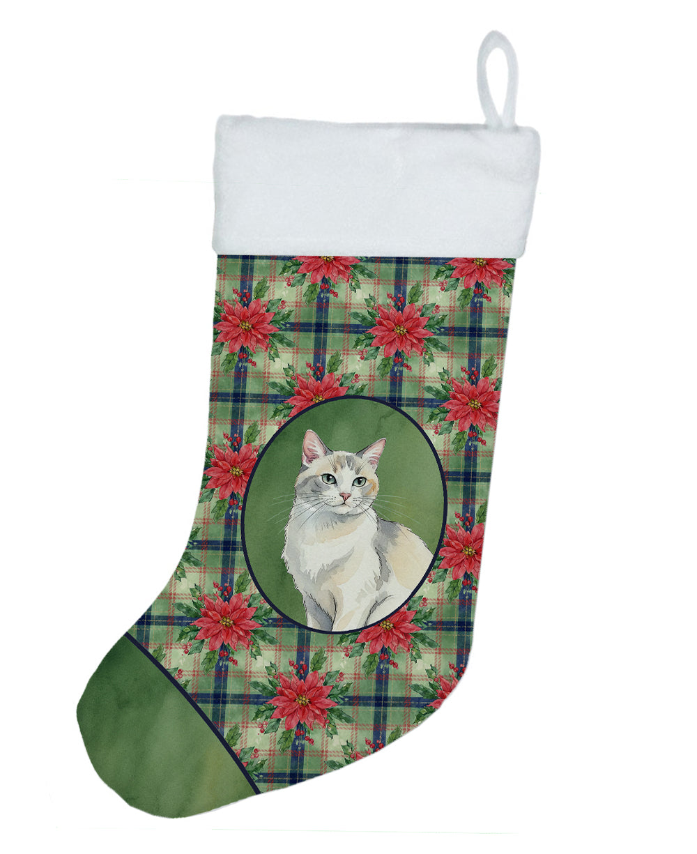 Dilute Calico Cat with Poinsettias Holiday Stocking Double-Sided Print, Polyester Suede,11x18, Made in USA