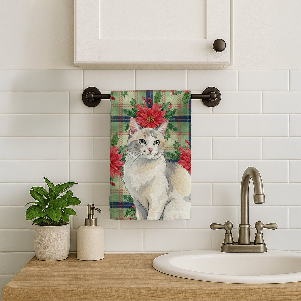 Dilute Calico Cat with Poinsettias Kitchen Towel Velour Plush Front and Cotton Loop Back Machine Washable