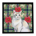 Dilute Calico Cat with Poinsettias Framed Metal Print Bathroom, Kitchen, Office, Home Decor Wall Art Ready to Hang, Square, 8X8