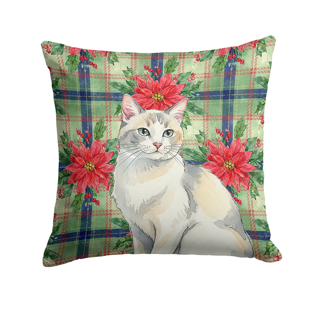 Dilute Calico Cat with Poinsettias Decorative Throw Pillow 18x18 Indoor Outdoor Accent Cushion, Fabric Cover with Insert for Sofa, Bed, Porch & Living Room