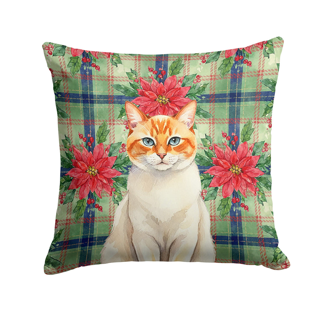 Flame Point Cat with Poinsettias Decorative Throw Pillow 14x14 Indoor Outdoor Accent Cushion, Fabric Cover with Insert for Sofa, Bed, Porch & Living Room