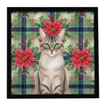 Lynx Point Tabby Cat with Poinsettias Framed Metal Print Bathroom, Kitchen, Office, Home Decor Wall Art Ready to Hang, Square, 8X8
