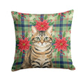 Mackerel Tabby Brown Cat with Poinsettias Decorative Throw Pillow 18x18 Indoor Outdoor Accent Cushion, Fabric Cover with Insert for Sofa, Bed, Porch & Living Room