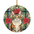 Patched Tabby Cat with Poinsettias Ceramic Ornament Christmas Tree Hanging Decorations for Home Christmas Holiday, Party, Gift, 3 in, Multicolor