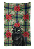 Persian Black Cat with Poinsettias Kitchen Towel Velour Plush Front and Cotton Loop Back Machine Washable