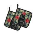 Persian Black Cat with Poinsettias Pot Holder Set of 2 Heat Resistant Quilted Hot Pads 7.5 x 7.5 Inch, Insulated Kitchen Trivets for Cooking & Baking
