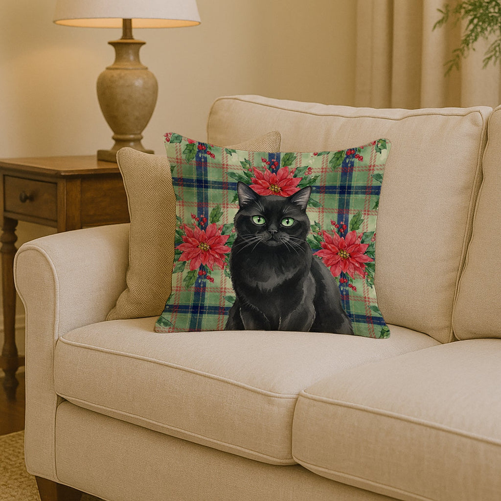 Persian Black Cat with Poinsettias Decorative Throw Pillow 14x14 Indoor Outdoor Accent Cushion, Fabric Cover with Insert for Sofa, Bed, Porch & Living Room