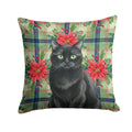 Persian Black Cat with Poinsettias Decorative Throw Pillow 18x18 Indoor Outdoor Accent Cushion, Fabric Cover with Insert for Sofa, Bed, Porch & Living Room