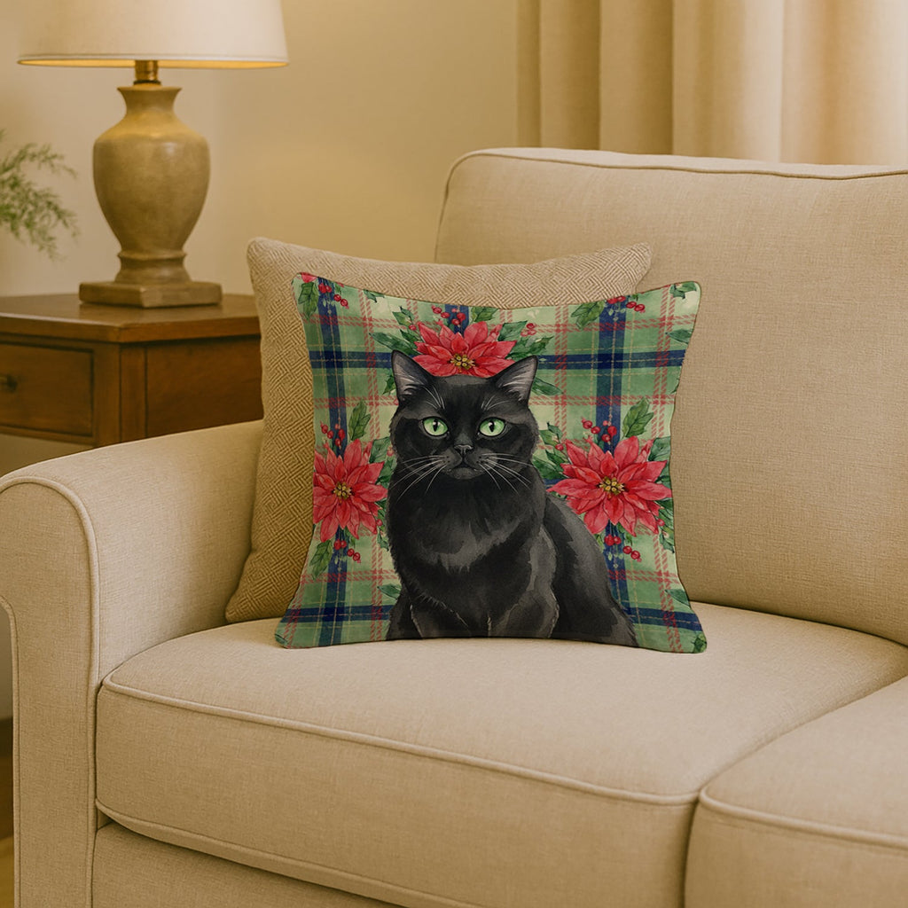 Persian Black Cat with Poinsettias Decorative Throw Pillow 18x18 Indoor Outdoor Accent Cushion, Fabric Cover with Insert for Sofa, Bed, Porch & Living Room