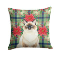 Ragdoll Seal Point Cat with Poinsettias Decorative Throw Pillow 14x14 Indoor Outdoor Accent Cushion, Fabric Cover with Insert for Sofa, Bed, Porch & Living Room