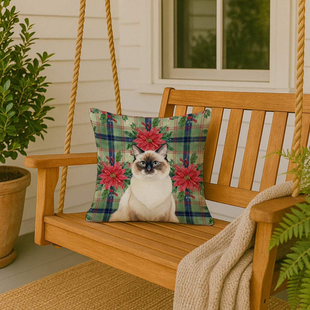 Ragdoll Seal Point Cat with Poinsettias Decorative Throw Pillow 18x18 Indoor Outdoor Accent Cushion, Fabric Cover with Insert for Sofa, Bed, Porch & Living Room