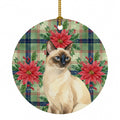 Seal Point Cat with Poinsettias Ceramic Ornament Christmas Tree Hanging Decorations for Home Christmas Holiday, Party, Gift, 3 in, Multicolor