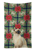 Seal Point Cat with Poinsettias Kitchen Towel Velour Plush Front and Cotton Loop Back Machine Washable