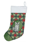 Silver Classic Tabby Cat with Poinsettias Holiday Stocking Double-Sided Print, Polyester Suede,11x18, Made in USA