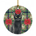 Solid Black Cat with Poinsettias Ceramic Ornament Christmas Tree Hanging Decorations for Home Christmas Holiday, Party, Gift, 3 in, Multicolor