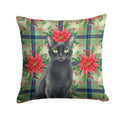 Solid Black Cat with Poinsettias Decorative Throw Pillow 18x18 Indoor Outdoor Accent Cushion, Fabric Cover with Insert for Sofa, Bed, Porch & Living Room
