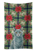 Solid Gray Cat with Poinsettias Kitchen Towel Velour Plush Front and Cotton Loop Back Machine Washable