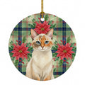 Tortie Point  Cat with Poinsettias Ceramic Ornament Christmas Tree Hanging Decorations for Home Christmas Holiday, Party, Gift, 3 in, Multicolor