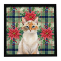 Tortie Point  Cat with Poinsettias Framed Metal Print Bathroom, Kitchen, Office, Home Decor Wall Art Ready to Hang, Square, 8X8