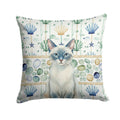Blue Point Cat Coastal Sea Glass Decorative Throw Pillow 18x18 Indoor Outdoor Accent Cushion, Fabric Cover with Insert for Sofa, Bed, Porch & Living Room
