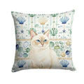 Cream Point Cat Coastal Sea Glass Decorative Throw Pillow 14x14 Indoor Outdoor Accent Cushion, Fabric Cover with Insert for Sofa, Bed, Porch & Living Room