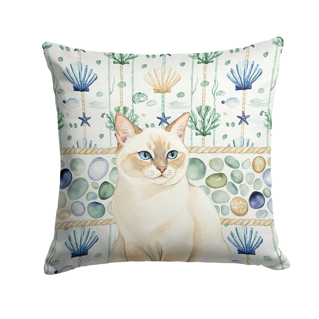 Cream Point Cat Coastal Sea Glass Decorative Throw Pillow 18x18 Indoor Outdoor Accent Cushion, Fabric Cover with Insert for Sofa, Bed, Porch & Living Room