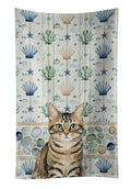 Mackerel Tabby Brown Cat Coastal Sea Glass Kitchen Towel Velour Plush Front and Cotton Loop Back Machine Washable