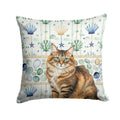 Norwegian Forest Cat Brown Tabby Cat Coastal Sea Glass Decorative Throw Pillow 14x14 Indoor Outdoor Accent Cushion, Fabric Cover with Insert for Sofa, Bed, Porch & Living Room