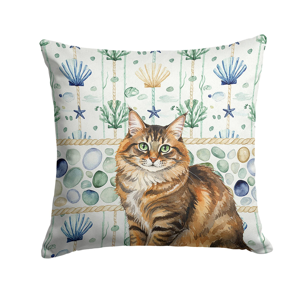 Norwegian Forest Cat Brown Tabby Cat Coastal Sea Glass Decorative Throw Pillow 18x18 Indoor Outdoor Accent Cushion, Fabric Cover with Insert for Sofa, Bed, Porch & Living Room